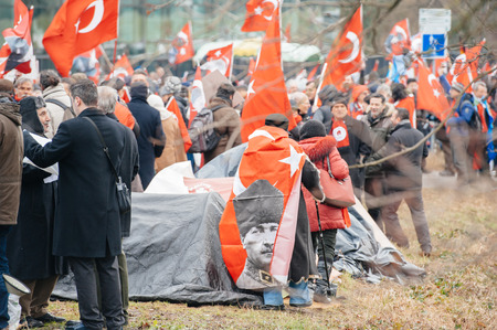 STRASBOURG, FRANCE - 28 JAN 2015 Turkey diaspora demonstrates near European Court of HR before the Perincek vs. Switzerland case begin. Armenian government was represented by Amal Clooneyのeditorial素材