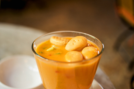 Bowl of tasty Hokkaido pumpkin soupの写真素材