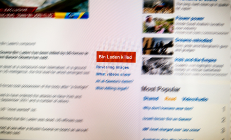 LONDON, UNITED KINGDOM - MAY 15, 2011: CBS report the death of Osama bin Laden on May 05, 2011. Bin Laden claimed responsibility for the September 11, 2001 attacks on the United States along with numerous other mass-casualty attacks against civilian and mのeditorial素材
