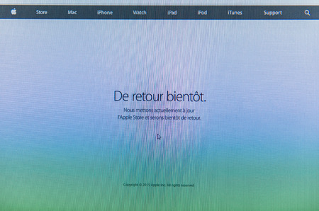 PARIS, FRANCE - MAR 9, 2015: Apple Computers event keynote tweets close up seen on iMac with the newly launched  as seen on 9 March, 2015のeditorial素材