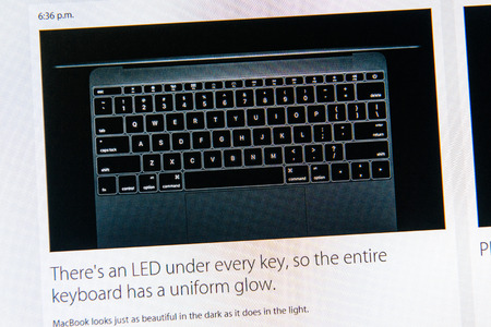 PARIS, FRANCE - MAR 9, 2015: Apple Computers event keynote tweets close up seen on iMac with the newly LED under every key for a uniform glow launched  as seen on 9 March, 2015のeditorial素材
