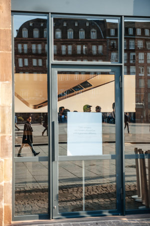 PARIS, FRANCE â APR 10, 2014: Last preparations inside Apple Store before starting Apple Watch testing. It incorporates fitness tracking and health-oriented capabilities and  integration with iOS Apple products and servicesのeditorial素材