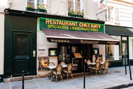 PARIS, FRANCE - AUGUSt 18, 2014: Paris restaurant with Liban Moroccan cuisine in the center of Paris, France. The orient cuisine is very appreciated in the apital and largest city of Franceのeditorial素材