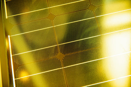 Solar photovoltaic panel under yellow bright sun  environmental conservation technique