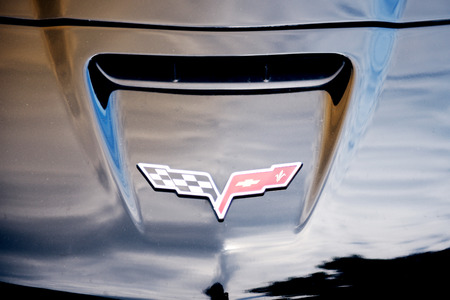 STRASBOURG, FRANCE - MAY 16, 2015: Chevrolet Corvette logo on a  luxury sport carのeditorial素材