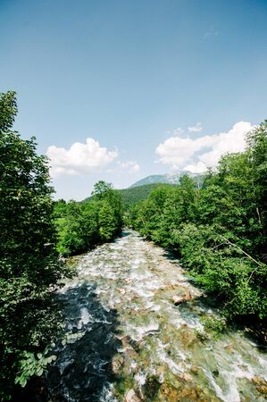 Schonau am Konigsee - Schrainbach mountain river on a sunny day not so far from Kknigssee Lake, Germanyの写真素材