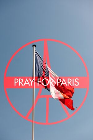 Pray for Paris sign with France National Flag - France symbol significant death toll feared in Paris terror attacksの写真素材