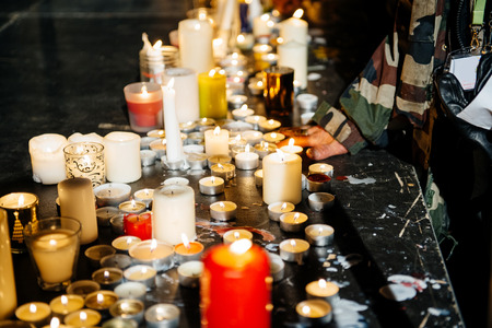 STRASBOURG, FRANCE - NOV 18, 2015: People near candles in center of Strasbourg, in solidarity for victims and families of the assault in Parisのeditorial素材