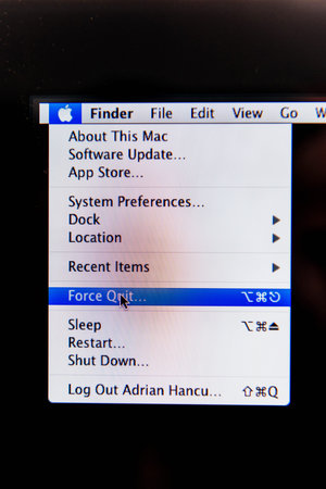 LONDON, UNITED KINGDOM - MAY 11, 2014: Mouse hover over the Force Quit button on the main menu of a...