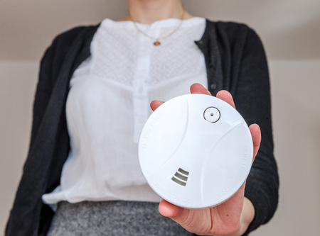 Demonstratin smoke detector - the device that senses smoke, typically as an indicator of fireの写真素材