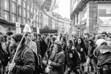 STRASBOURG, FRANCE - 9 MAR 2016:  as thousands of people demonstrate as part of nationwide day of protest against proposed labor reforms by Socialist Governmentのeditorial素材