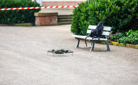 Drone on the ground in security testing area