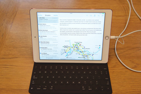 PARIS, FRANCE - APR 4, 2016: Email app on the new Apple iPAd Pro during the sales launch of the...
