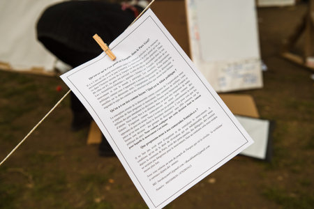 STRASBOURG, FRANCE - APR 9, 2016: Protest page about what is happening in Turkey seen at the 'Nuit Debout' or 'Standing night' movement at the Place de la Republique in Strasbourgのeditorial素材