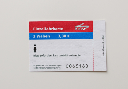 PARIS, FRANCE - JAN 14, 2015: Baden-Baden bus ticket issued by the Public Transportation Servicess in Baden-Badenのeditorial素材