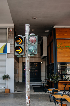ATHENS, GREECE - MAR 27, 2016: Typical Greek semaphore in central Athens near Syntagma Squareのeditorial素材