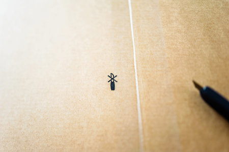 Cutter on box of furniture just above the scotch protection tapeの写真素材