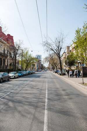 BUCHAREST, ROMANIA - APR 2, 2016: Dacia boulevard with its beautiful houses and Sheraton hotel in the background in the center of Bucharest, Romaniaのeditorial素材