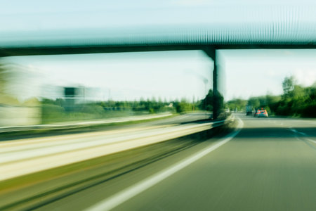 MOving fast on French highway under a breedge