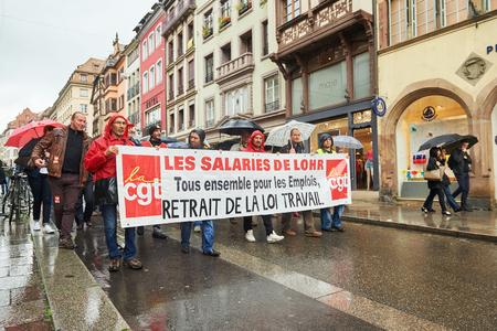 STRASBOURG, FRANCE - MAY 12, 2016: Retract labor law as thousand of people demonstrate as part of nationwide day of protest against labor reforms by France Governmentのeditorial素材