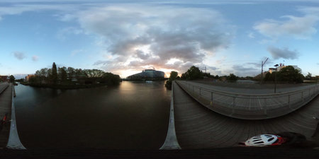 360 VR image of European Parliament and European Court of Human Rights at dusk in strasbourg, France