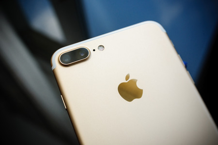 PARIS, FRANCE - SEP 26, 2016: New Apple iPhone 7 Plus unboxing and testing - double zoom camera with high performance sensor. New iPhone7 is one of the best waterproof smart phone in the worldのeditorial素材