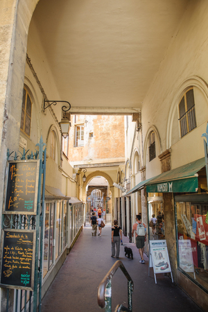 AIX-EN-PROVENCE, FRANCE - JUL 17, 2014:  Romantic passage in Place de Verdun in central city of Aix-en Provence, Provence Franceのeditorial素材