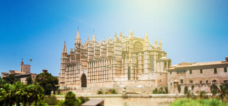 Beautiful Gothic Roman Catholic Cathedral of Santa Maria of Palma, more commonly referred to as La Seu (Balraric Islands - Spain). Tilt-shift lens used to accent the building and to emphasize the attention on it.のeditorial素材