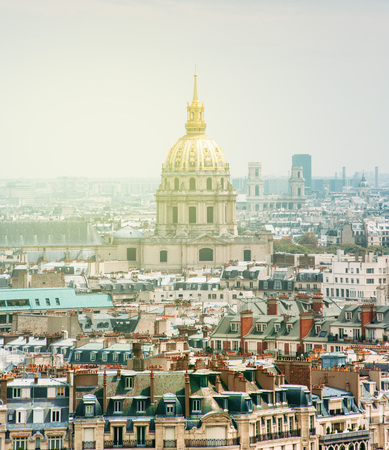 Sunny day over Paris - Aerial view of L'Hotel National des Invalidesの写真素材