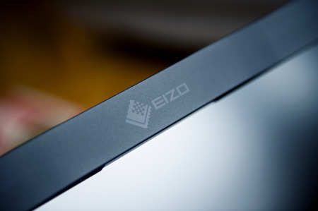 PARIS, FRANCE - JAN 13, 2016: Eizo logotype on the front of the professional grade color critical monitor ColorEdge CG248-4K. Eizo is the leading producer of high performance monitors for the gaming, security and color industryのeditorial素材