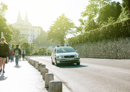 SINTRA, PORTUGAL - MAY 31, 2014: Surveillance Portugal Police car, also called Guarda Nacional Republican as seen on the streets of the city of Sintra, Portugal on May 31のeditorial素材