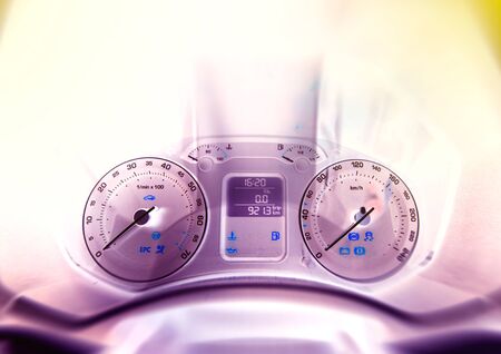 Abstract view of car instrument panel - frontal view of car dashboard の写真素材