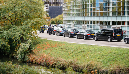 STRASBOURG, FRANCE - OCT 7, 2015: Row of official executive luxury government and embassy cars at...