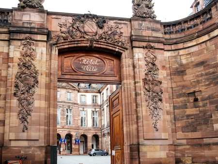 STRASBOURG, FRANCE - MAY 7, 2017: French Hotel de Ville gate entrance polling station during the second round of the French presidential election to choose between Emmanuel Macron and Marine Le Penのeditorial素材