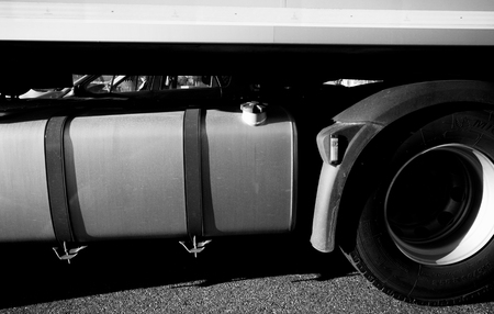 FRANKFURT, GERMANY - MAR 3, 2017: Detail of a DAF truck petrol diesel gas tank. Truckmakers Get Record $3.23 Billion EU Fine for Cartel for fixing prices of medium- and heavy-duty vehicles over 14 years.のeditorial素材
