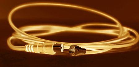 Professional coaxial cable RG6 and TV type in orange gold technology tone