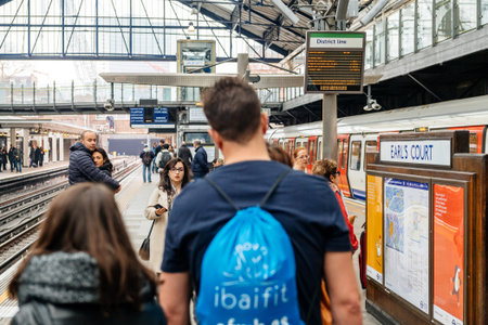 LONDON, UNITED KINGDOM - MAR 11, 2017: Earl's Court street train station with lots of people waiting...
