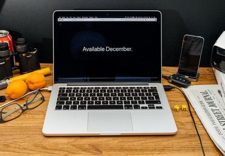 PARIS, FRANCE - JUNE 6, 2017: Apple Computers website on MacBook Retina in creative environment showcasing latest iMac Pro from Apple at WWDC 2017 - iMac pro available decemberのeditorial素材