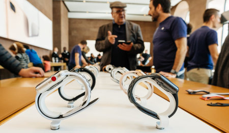 PARIS, FRANCE - SEP 22, 2017: New Apple Watch Series 3 goes on sale in Apple Store with Apple Genius...