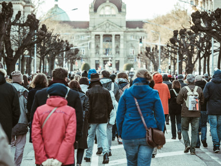 STRASBOURG, FRANCE - NOV 1 2015: People protesting on the streets of Strasbourg in front of Palais du Rhin after Paris terrorist attack on Charlie Hebdoのeditorial素材