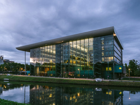 STRASBOURG, FRANCE - SEP 19 2017: Council of Europe Agora building on the Canal de Marne au Rhin at...
