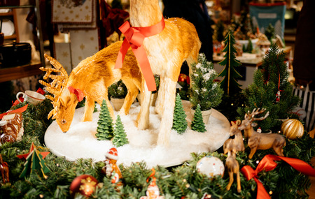 STRASBOURG, FRANCE - NOV 21, 2017: Reindeer toys and Christmas decoration on display in Villeroy & Boch store windowsのeditorial素材