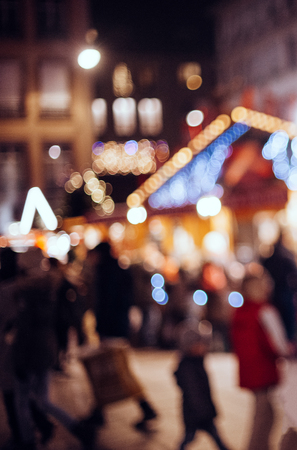 Defocused French Christmas Market with bokeh view of the defocused market stallsの写真素材