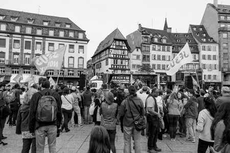 STRASBOURG, FRANCE - MAY 30, 2015: Black and white image from March for Jesus the annual interdenominational event by Christians in Place Kleberのeditorial素材