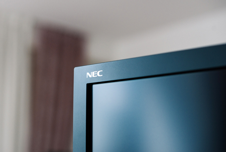 PARIS, FRANCE - JAN 9, 2017: Detail of professional Nec Spectraview Reference 322UHD 4k wide gamut monitor in a photostudio environmentのeditorial素材
