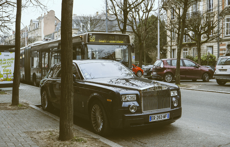 STRASBOURG, FRANCE - MAR 2, 2018: New Rolls-Royce Phantom VIII luxury saloon car manufactured by Rolls-Royce Motor Cars on the street of the city in Franceのeditorial素材