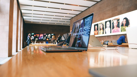 STRASBOURG, FRANCE - JAN 12, 2018: New Apple MacBook Pro the all-in-one personal laptop computer in Apple Computers Storeのeditorial素材