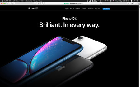 London, United Kingdom - September 12, 2018: Brilliant latest iPhone X R smartphone computer, seen on computer MacBook display after Cupertino keynote product launchのeditorial素材