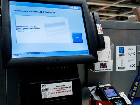 PARIS, FRANCE - SEP 2, 2017: Detail of self-service counter inthe IKEA furniture store asking in...