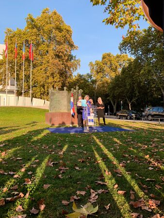 STRASBOURG, FRANCE - OCT 18, 2018: Ina Hut, Director of CoMensha Netherlands foundation at inauguration of the exhibition Open Your Eyes to Human Traffickingのeditorial素材